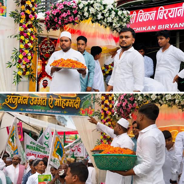 100 किलो फूलों की बारिश करके जुलूस में शामिल लोगों का हुआ गर्मजोशी से इस्तकबाल, अंजुमन उम्मत-ए-मोहम्मदी ने की शानदार पहल